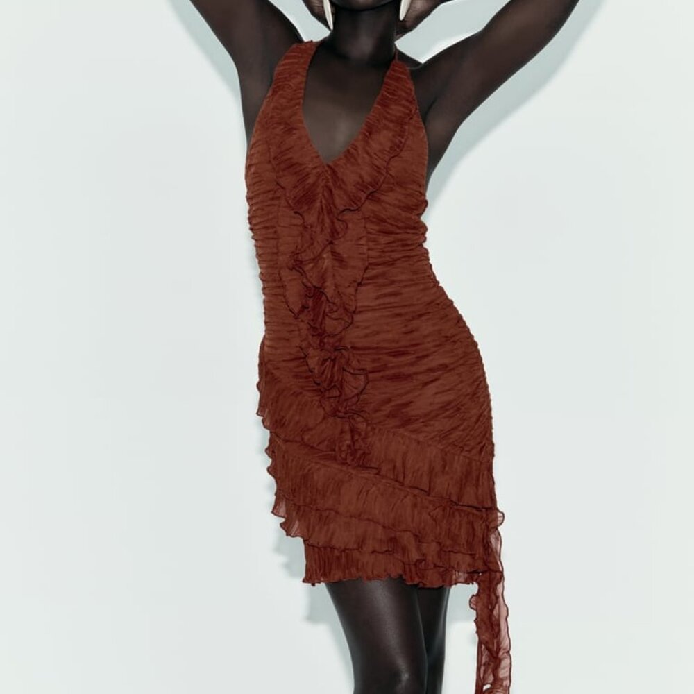 Zara Rust Brown Ruffled Mini Dress
